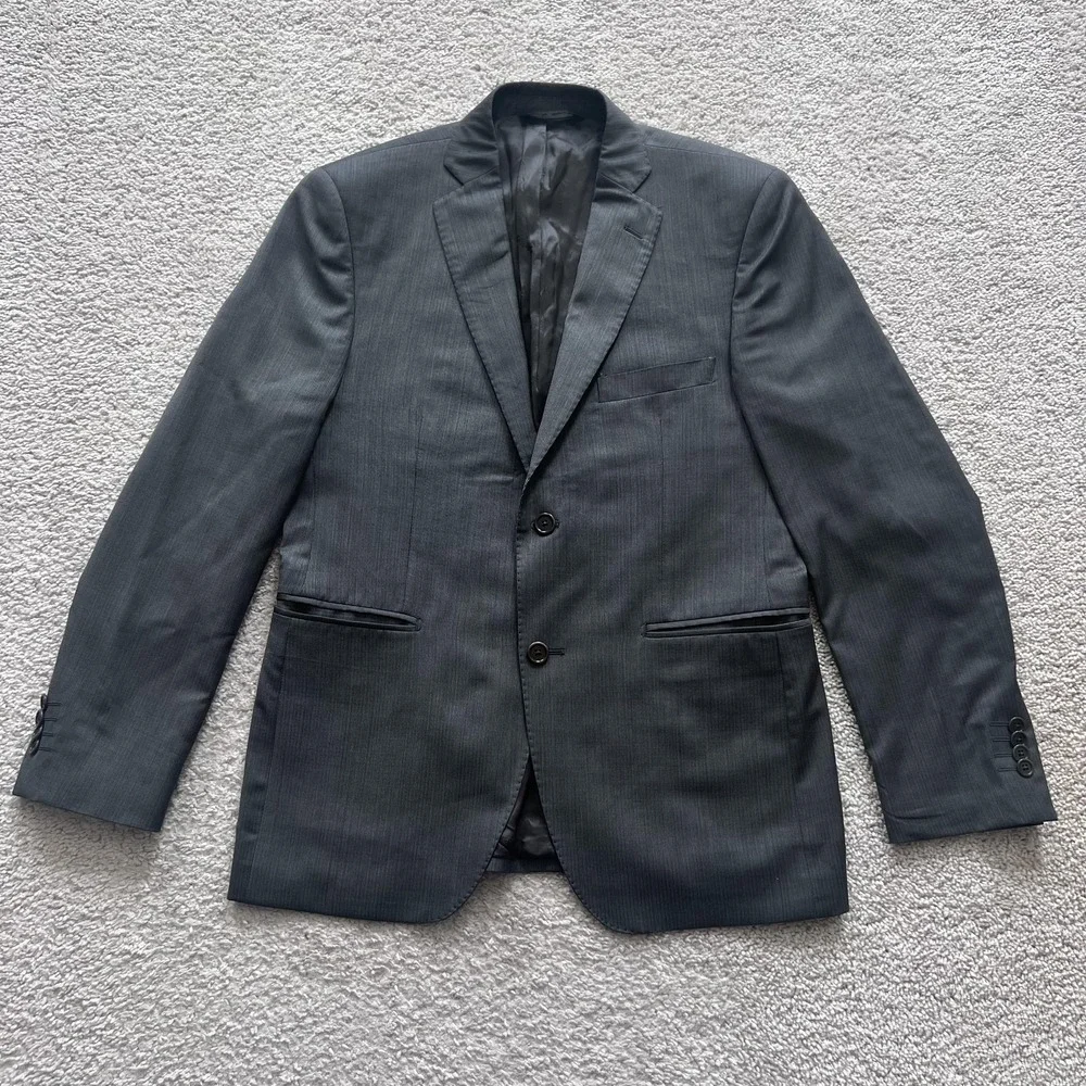 Ermenegildo Zegna Saks Fifth Avenue Suit Jacket Mens 38 Gray Wool Silk Trim Fit